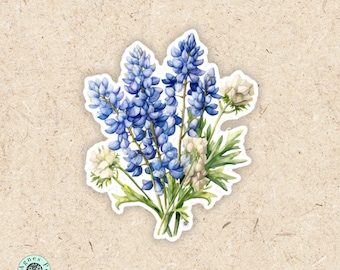 Bluebonnet Flowers Vinyl Decal Stickers Colorful Journal Design Aesthetic Wildflower Sticker by Agnes Pembroke