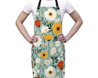 Retro Floral Chef Apron Floral Bouquet Gift for Her Mid Century Modern Flower Towel  Summer Garden Flowers by Agnes Pembroke