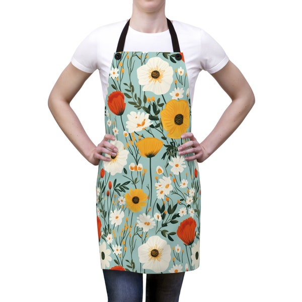 Retro Floral Chef Apron Floral Bouquet Gift for Her Mid Century Modern Flower Towel  Summer Garden Flowers by Agnes Pembroke