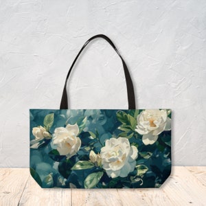 Sac de week-end personnalisé pour femme avec imprimés de fleurs de gardénia sac pour ordinateur portable cadeau personnalisable pour toute occasion par Agnes Pembroke