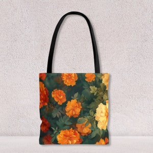 Sac fourre-tout personnalisé pour ordinateur portable, élégant sac fonctionnel pour professionnels modernes, avec fleurs de souci, cadeau personnalisé pour femme, par Agnes Pembroke