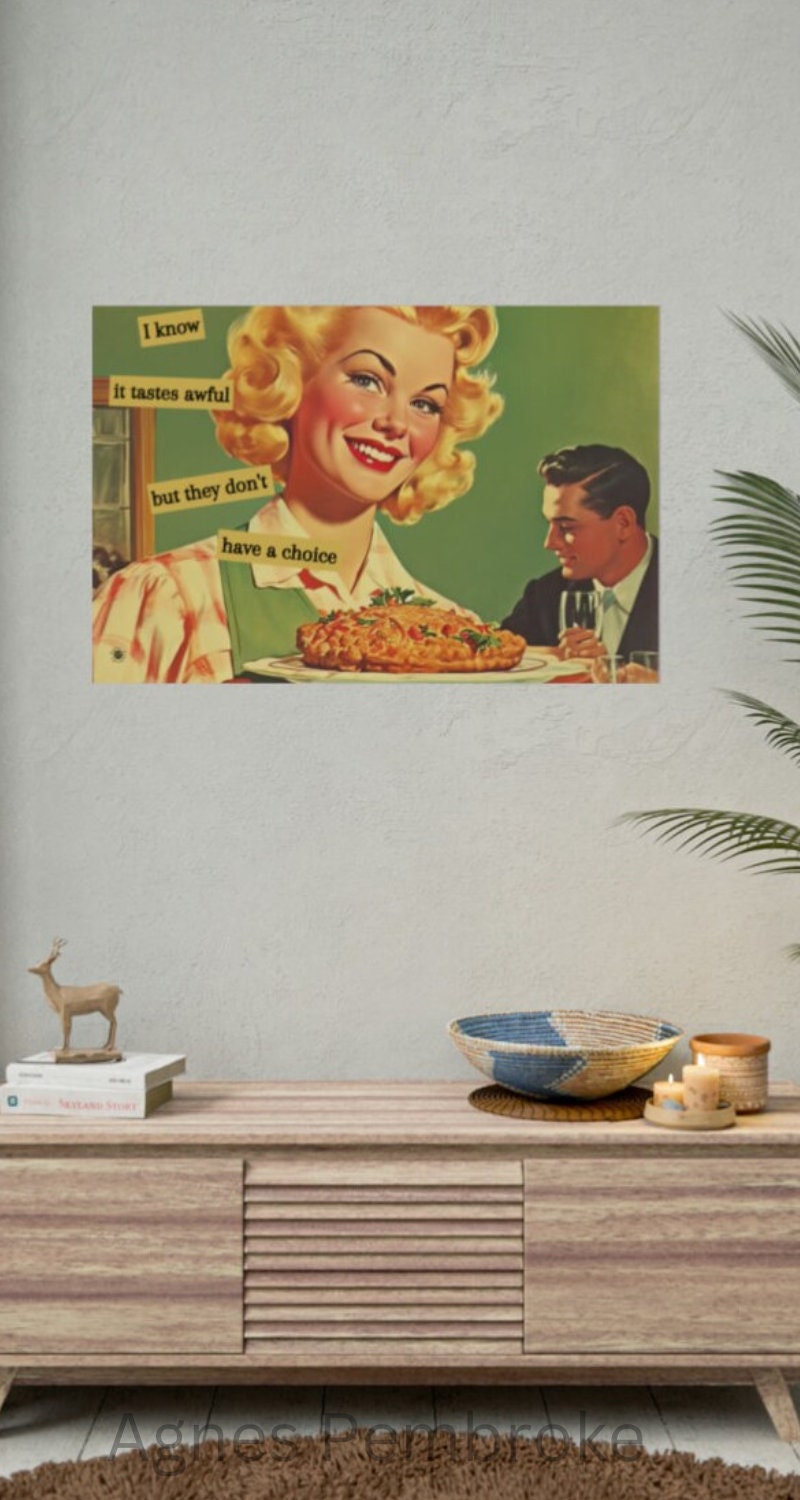 Vintage Kitchen Art Retro Housewife Decor Quirky Wall Art Bar Cart ...