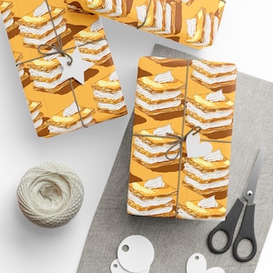 Napoleon Pastry Gift Wrap Cream Layered Dessert Wrapping Paper Roll with French Bakery Design Gold Gift Packaging Paper by Agnes Pembroke