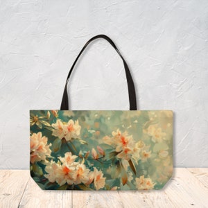 Sac de week-end chic à imprimé floral avec fond en T Grand sac à bandoulière pour le shopping avec fleurs de rhododendrons Design unique par Agnes Pembroke