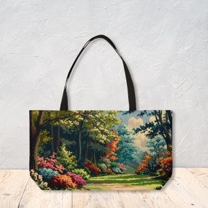 Sac de week-end pour ordinateur portable pour femme, design à fond en T, cadeau personnalisé, sac de courses, sac de plage à imprimé nature vibrante pour elle, par Agnes Pembroke