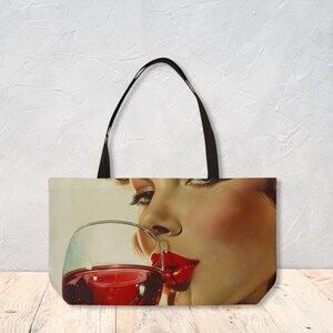 Sac de week-end avec motif en T, cadeau personnalisé, sac à bandoulière, visage de femme imprimé aux couleurs vives, cadeau pour elle, par Agnes Pembroke