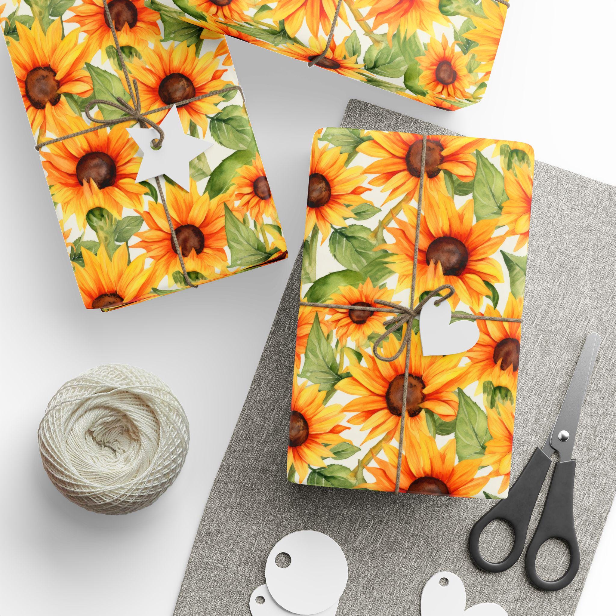 Sunflower Gift Wrapping Paper Roll Watercolor Florals Packaging Paper Yellow Theme Parties Decor or Anniversary Gift Wrap by Agnes Pembroke