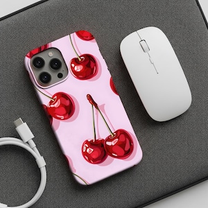 Cherry iPhone Case All Models | Cute Red Cherry Phone Cover | Pink Aesthetic Fruit Case | Glossy Y2K iPhone Skin | Retro Sweet Girl Gift