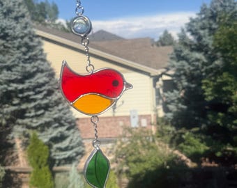 Stained Glass Bird Suncatcher: Handmade Modern, minimalist Window Decor