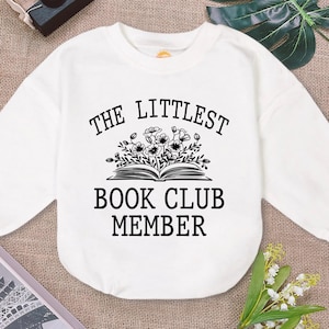 The Littlest Book Club Member Baby Romper Sweatshirt, New To The Book Club Baby Bodysuit, Wildflower Book Baby Romper, Book Worm Romper