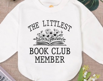 The Littlest Book Club Member Baby Romper Sweatshirt, New To The Book Club Baby Bodysuit, Wildflower Book Baby Romper, Book Worm Romper
