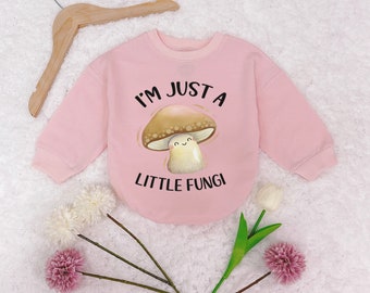 Just A Little Fungi Baby Romper Sweatshirt, Cute Mushroom Romper, Gender Reveal, Bodysuit, Newborn Outfit