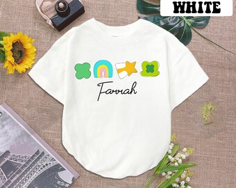 Personalized Lucky Charm Baby Romper Short Sleeves, Shamrock Patricks Day Romper, 1St Patricks Day Bodysuit, Newborn Outfit