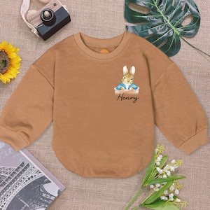 Personalized Boy Easter Romper Sweatshirt, Bunny Easter Day Romper, My First Easter Baby Bodysuit, Newborn Baby Boy Outfit