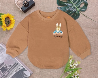 Personalized Boy Easter Romper Sweatshirt, Bunny Easter Day Romper, My First Easter Baby Bodysuit, Newborn Baby Boy Outfit