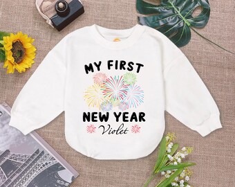 Custom Baby's First New Year Romper Sweatshirt, My First Christmas Baby Bodysuit, New Year 2025 Gift
