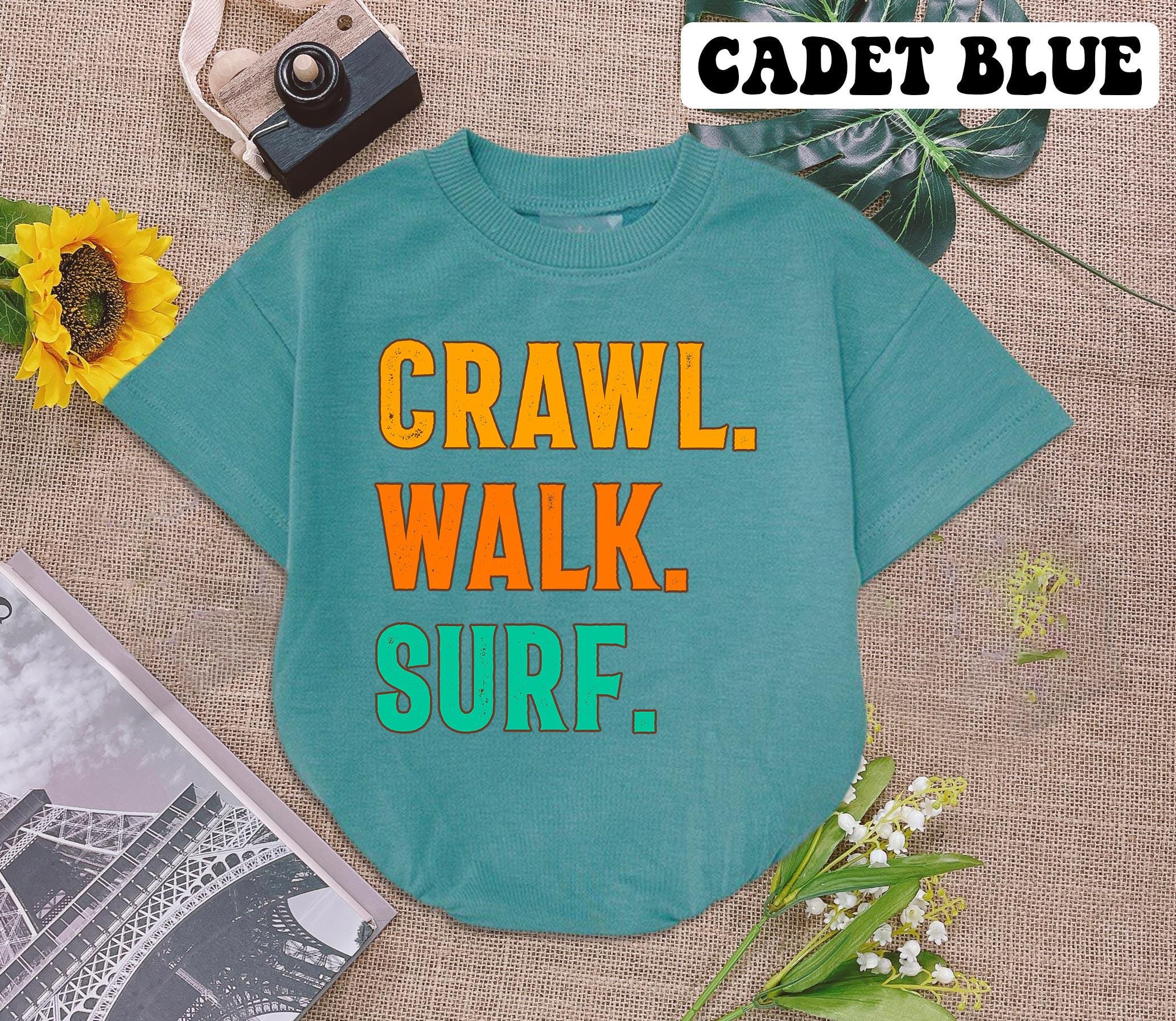 Crawl Walk Surf Baby Romper Short Sleeves, Surfing Baby Bodysuit, Surf Baby Romper, Newborn Baby Gift