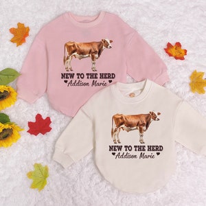 Personalized New To The Herd Baby Romper Sweatshirt, Custom Baby Name Bodysuit, Cute Animal Romper, Newborn Outfit