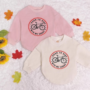 Born To Ride With My Daddy Baby Romper Sweatshirt, Biking Dad Baby Romper, Daddy Bicycle Bodysuit, Infant Clothing