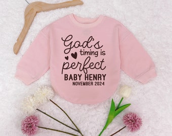Custom God's Timing Is Perfect Baby Romper Sweatshirt, Christian Romper, Pregnancy Announcement Baby Bodysuit, Religious Faith