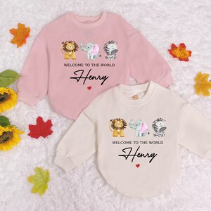 Personalized Welcome To The World Baby Romper Sweatshirt, Cute Baby Animal Baby Bodysuit,  Newborn Outfit