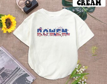Personalized First 4Th Of July Baby Romper Short Sleeves, Patriotic Usa Baby Bodysuit, Custom Fourth Of July Romper, Independence Day Gift