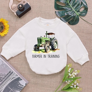 Farmer In Training Baby Romper Sweatshirt, Tractor Baby Outfit, Farm Baby Romper, Infant Clothing