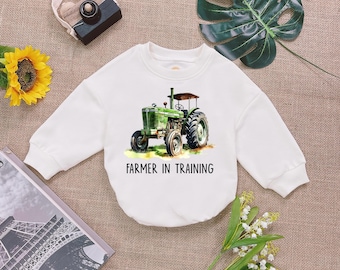 Farmer In Training Baby Romper Sweatshirt, Tractor Baby Outfit, Farm Baby Romper, Infant Clothing