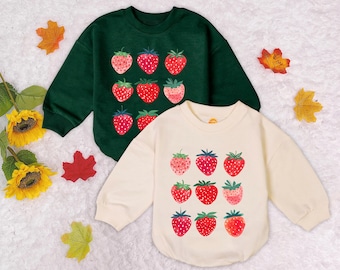 Cute Strawberry Baby Romper Sweater, Cottagecore Berries Baby Bodysuit, Strawberry Lovers, Summer Strawberry Baby Outfit