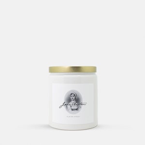 Vela de cerâmica com assinatura de retrato de Jane Austen, 8 oz (branca)
