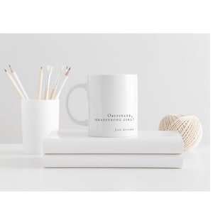 Jane Austen Pride and Prejudice Quote Coffee or Tea Mug Classic Literature Gift Minimalist Design