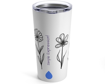 Minimalist Floral Tumbler 20oz | Black and White Line Art Travel Mug | Modern Botanical Gift | Insulated Coffee Tumbler for Her