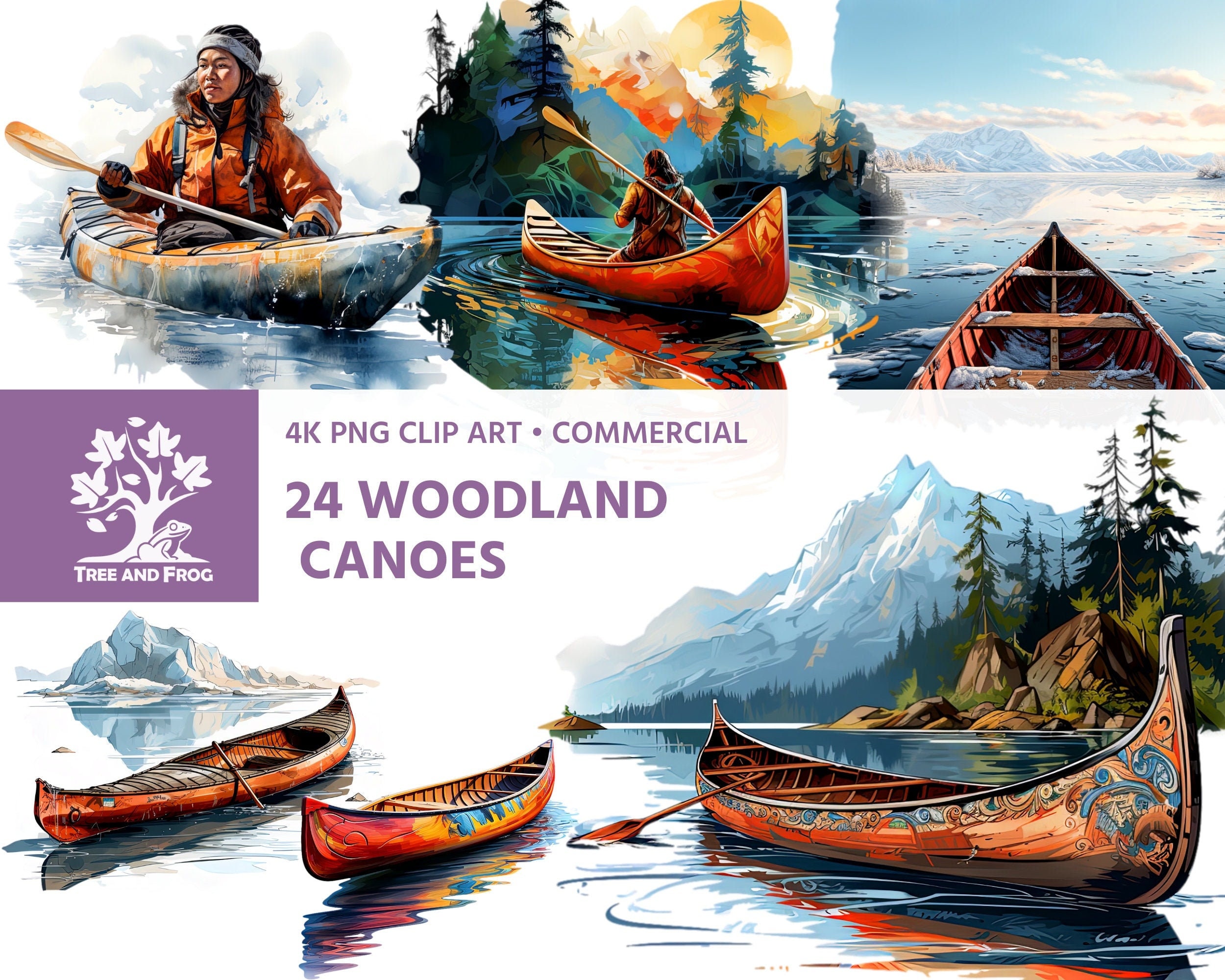 24 PNG Woodland Canoes Clipart Scene Inuit Kayak Algonquin Etsy UK