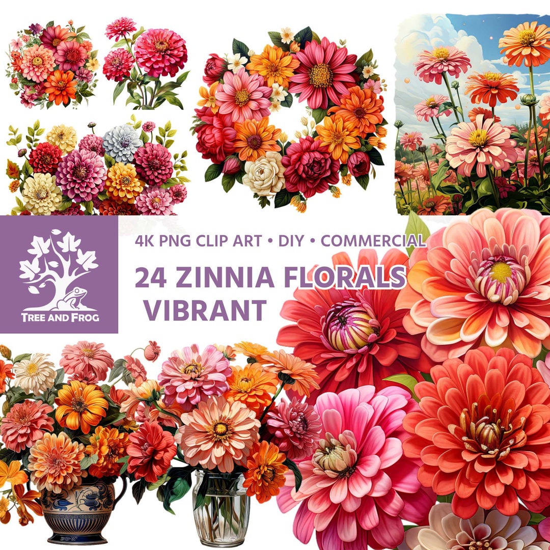 24 PNG Zinnia Florals Clipart Leaf Flower Bouquet Frame Border ...