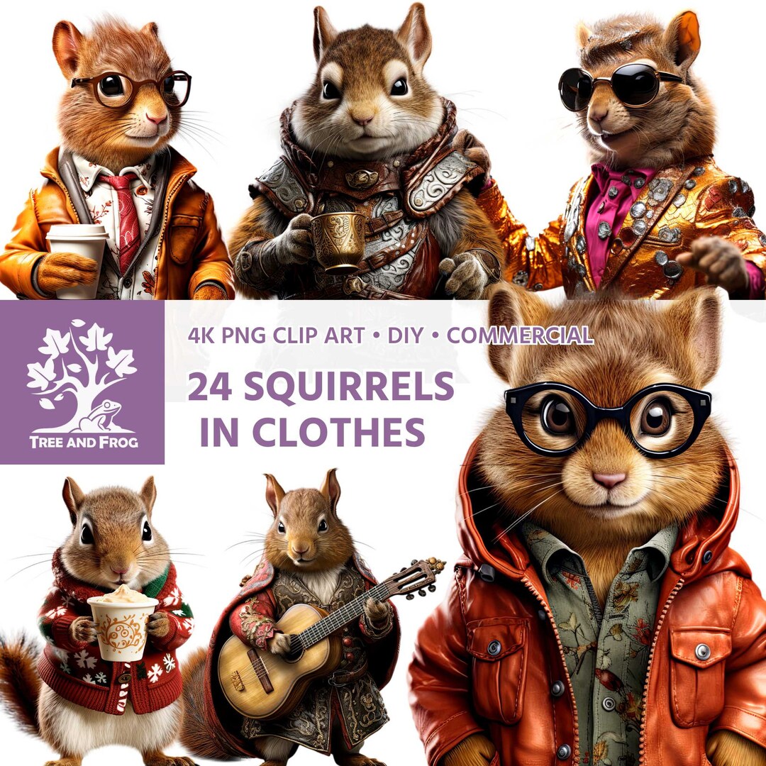 24 PNG Squirrel in Clothes Clipart Costume Hipster Victorian Steampunk