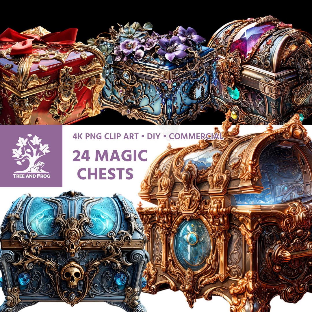 24 PNG Magic Chests Clipart Treasure Pandora Mimic Cursed Elemental Time Realistic Fantasy
