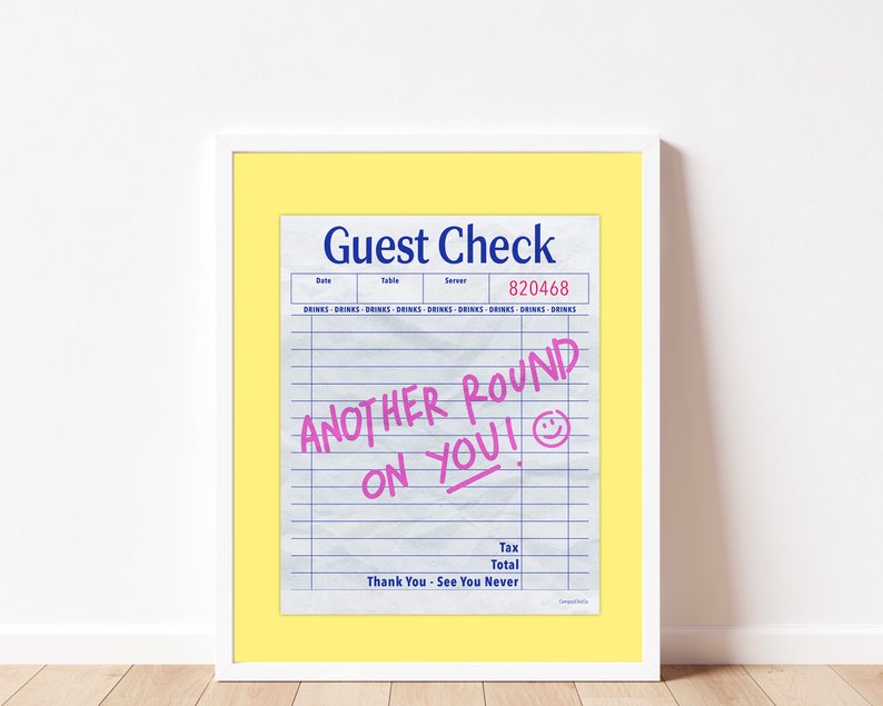 Guest Check Wall Art Set of 3 Colorful Apartment College Decor Poster