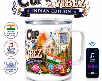 Cup of Vibez | Indian Coffee Mug with Spotify Playlist QR Code | Insulated Coffee Mug, 10oz