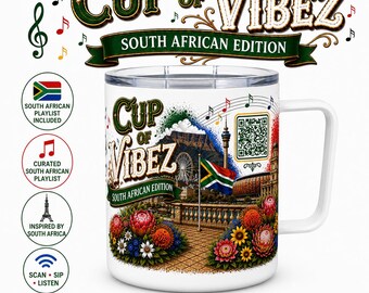 Cup of Vibez | South African Coffee Mug with Spotify Playlist QR Code | Insulated Coffee Mug, 10oz