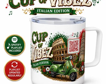Cup of Vibez | Italian Coffee Mug with Spotify Playlist QR Code | Italian Gift for Italy Lovers |  Insulated Coffee Mug, 10oz