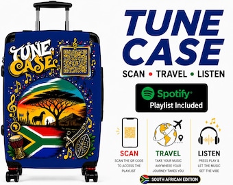 チューンケース｜QRコード付き南アフリカ音楽スーツケース｜インタラクティブな旅行用スーツケース｜スキャンして再生する南アフリカのヒット曲