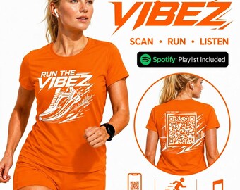Run The Vibez Laufshirt mit Spotify-Playlist-QR-Code | Automatisch aktualisierendes Musik-T-Shirt für Läufer