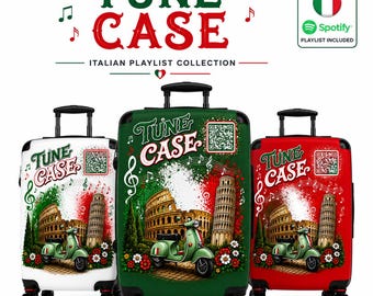 Tune Case – włoska walizka podróżna z playlistą z kodem QR | Prezent dla włoskiego miłośnika muzyki | Walizka muzyczna Spotify | Zielony