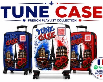 チューンケース - QRコード付きプレイリスト搭載フランス旅行用スーツケース | フランス音楽好きへのギフト | Spotifyミュージック対応スーツケース | 限定版トラベルケース