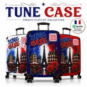 Tune Case - Valise de voyage France avec liste de lecture de codes QR | Cadeau pour mélomane français | Bagages Spotify Music | Étui de voyage en édition limitée