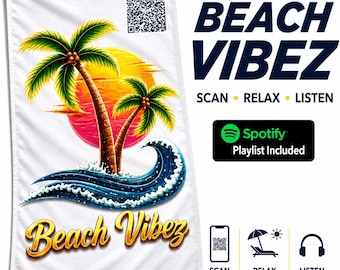 ビーチバイブス ビーチタオル（SpotifyプレイリストQRコード付き）｜リラックスできる音楽付き