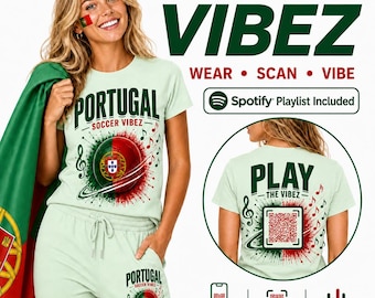 Play the Vibez | QRコード付きポルトガルサッカーファンシャツ | サッカーTシャツ | ポルトガルプライドミュージックシャツ