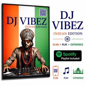 Affiche édition indienne DJ Vibez | Code QR interactif, art mural derniers tubes de musique indienne