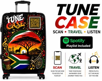 チューンケース｜QRコード付き南アフリカ音楽スーツケース｜インタラクティブな旅行用スーツケース｜スキャンして再生する南アフリカのヒット曲