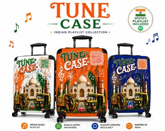Tune Case - Maleta de viaje india con lista de reproducción mediante código QR / Regalo para amantes de la música india / Equipaje con música de Spotify /